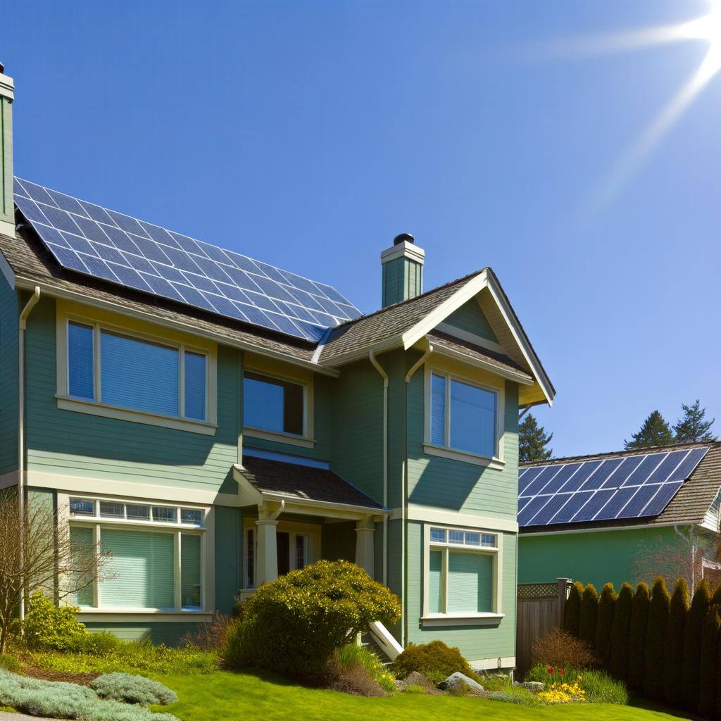 A house with solar panels on a sunny day.