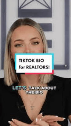 A TikTok with a female realtor with short blonde hair dressed in black.