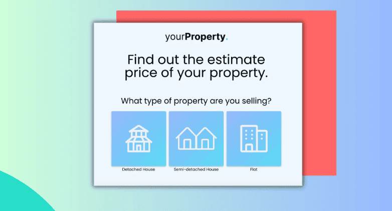 A real estate lead magnet "find out the estimate price of your property". Three icons of homes. 