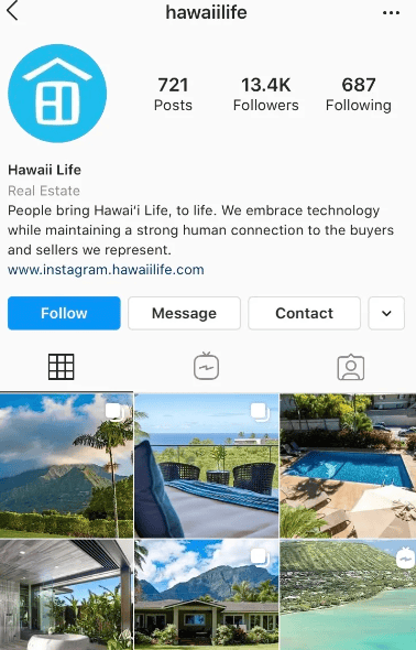 Instagram account for Hawaii Life with six photos of a property and surrounding area.