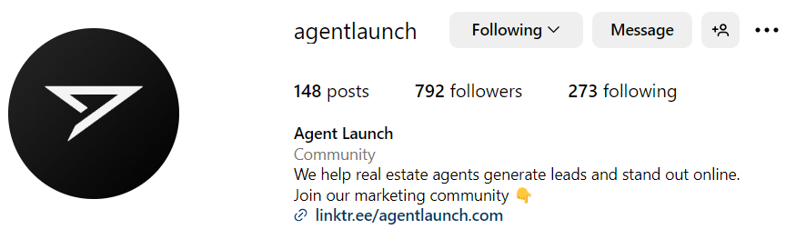 Agent Launch Instagram account and bio with link tree. 