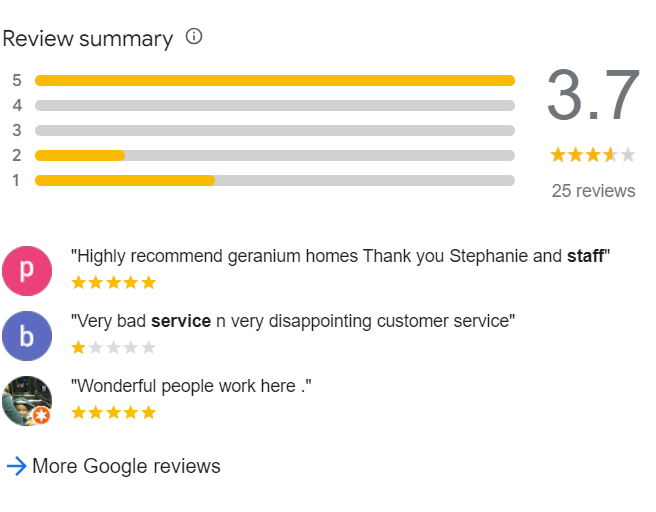 A Google Review page for a real estate company in Toronto. The overall rating is 3.7 out based on 25 reviews. Three reviews appear underneath.